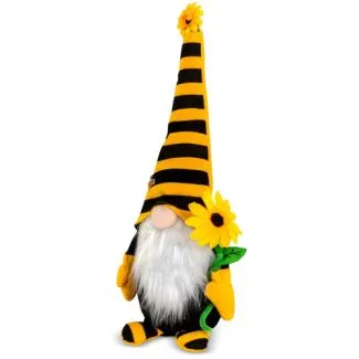 Sød nisse i bi-kostume af stof, filt og plys.