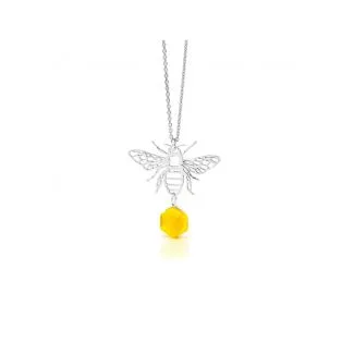 Halskæde - bi med rav - sølv