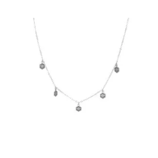 En halskæde med bi-vedhæng på hexagoner - rhodineret Sterlingsølv