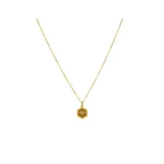 Halskæde med bi-vedhæng på hexagon i forgyldt sølv