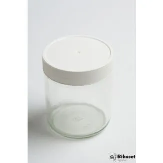 Glas 450 gr rundt Inkl. hvide låg