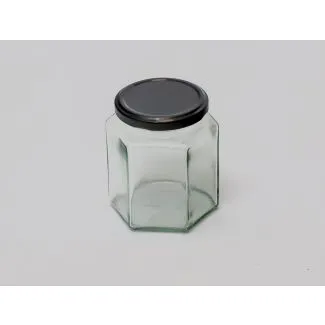 Glas 450 gr hexagonal inkl. forskellige låg 12 stk.
