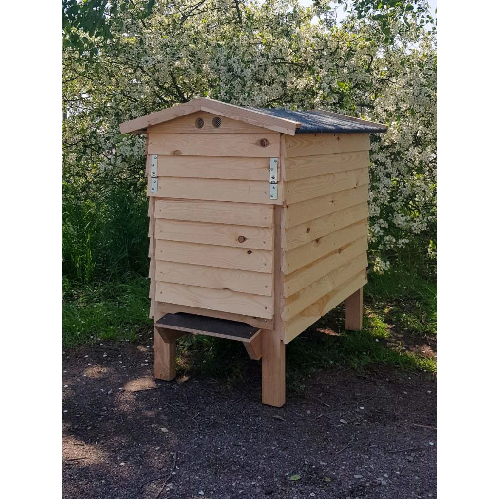 Fyrretræs trugstade med varroaskuffe