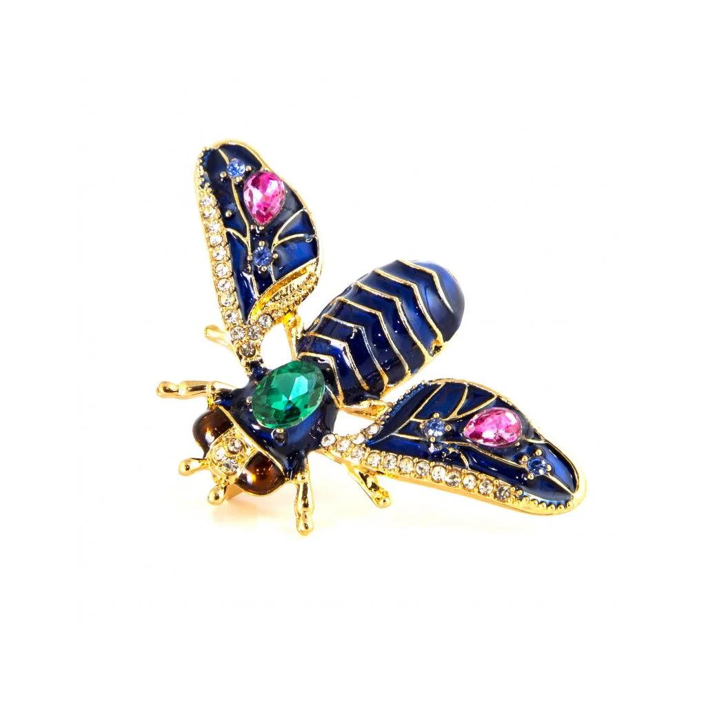 Marineblå bi broche