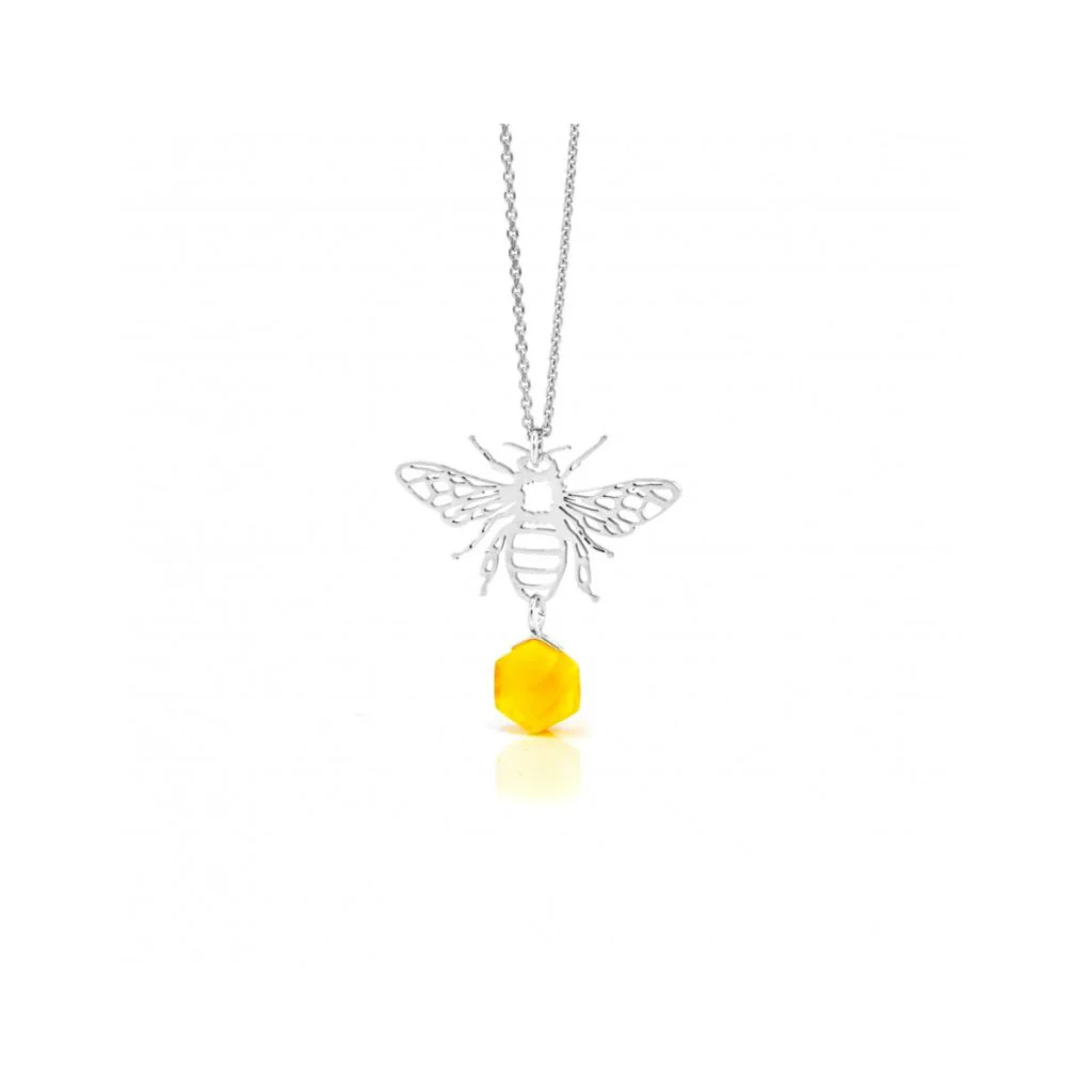 Halskæde - bi med rav - sølv