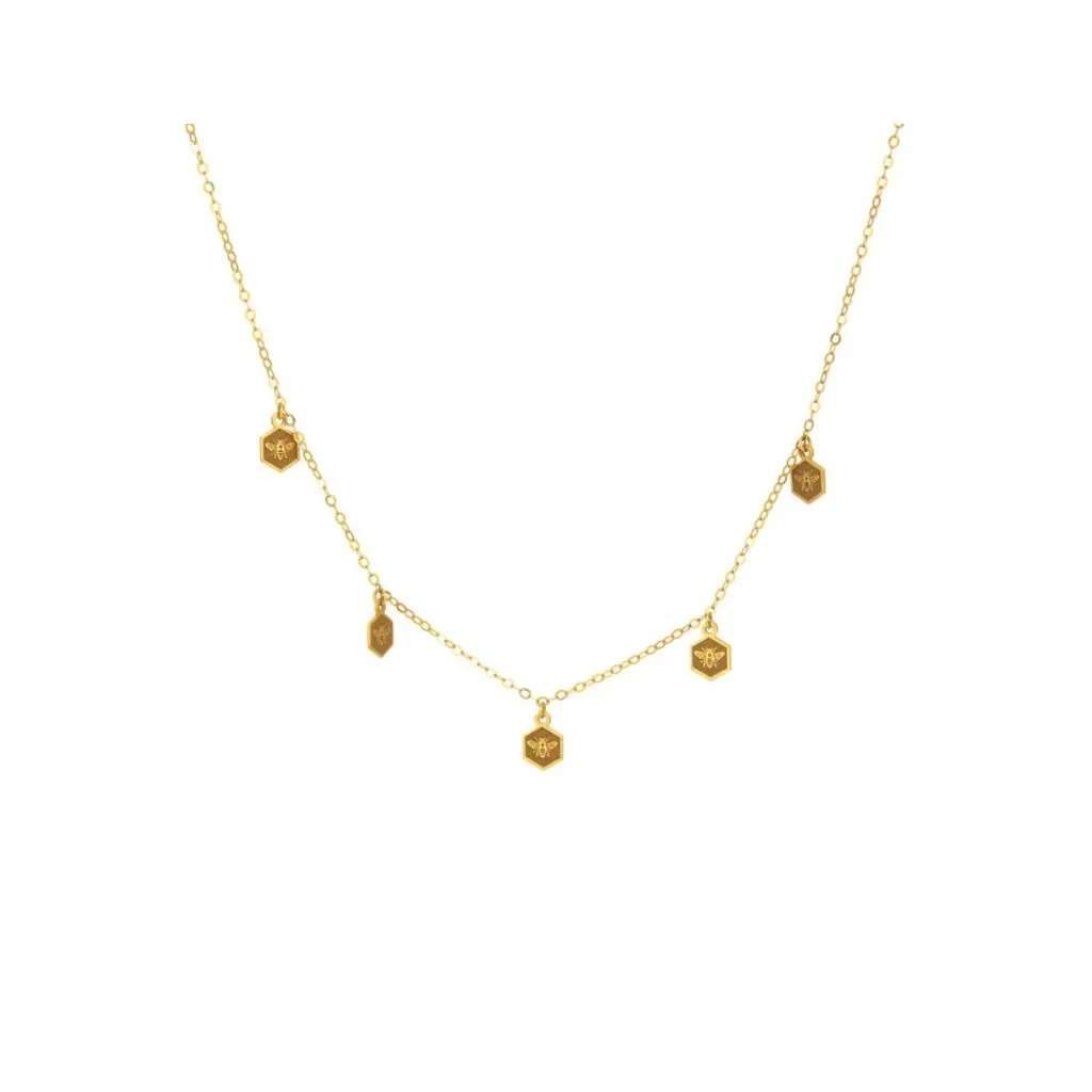 Halskæde med bi-vedhæng på hexagoner - forgyldt Sterlingsølv